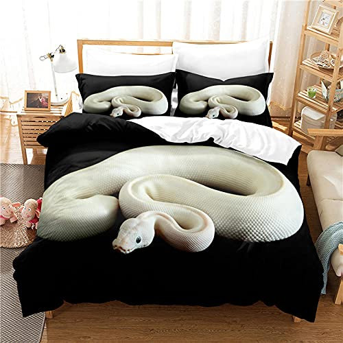 JGTQ Bettwäsche Set Kinder 135x200cm Weiße Schlange 3D Bettbezug Set Microfaser weiche Flauschige Bettdeckenbezug mit Reißverschluss und 2 Kissenbezug 80x80cm