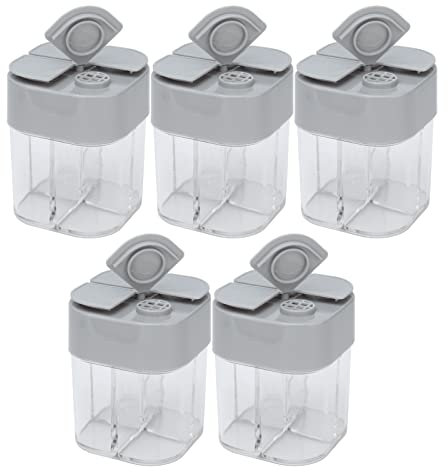 BORDSTRACT Contenitore per spezie 4 in 1 5 pezzi, shaker per condimenti in plastica trasparente con coperchio sigillato, lattine per condimenti da cucina per cucinare barbecue