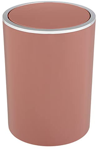 WENKO Schwingdeckeleimer Inca, 5 Liter Fassungsvermögen, Badezimmer-Mülleimer mit Deckel aus Kunststoff, BPA-frei, Ø 18,5 x 25,5 cm, Altrosa