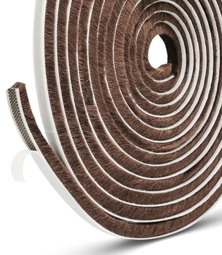 NAVK Draft Excluder Tape for Doors Windows, 5 m(L) x9 mm(W) x 9mm(T) Self-Adhesive Brush Seal Weather Strip, Draught Excluders for Sliding Doors Window and Wardrobe - Brown