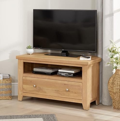 The Furniture Market Corner TV Unit - Up to 50 TV Size - Cheshire Limed Oak - Tapered Foot Design - H565 x W1000 x D500mm.