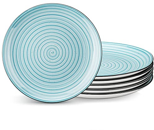 vancasso BONBON Platos Vajilla, 6 Platos de Desayuno, 26.8cm Platos llanos, Pintados a Mano en Aspecto Rústico, Aptos para Lavavajillas y Microondas, Azul