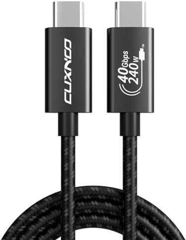 Cuxnoo USB C-C 8K Video Cable, USB 4 Type C Monitor Cable Support 240W Fast Charge and 40Gbps Data Syncing for Type-C Laptop, Hub, Docking Station, and More (Length: 0.5 Meter, Black)