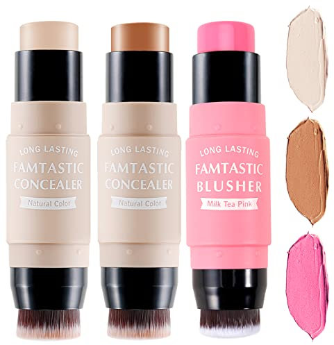 Erinde 3PCS Contour Foundation Stick with Brush, Highlighter Bronzer Pen, Face Brightens Shades Pencil, Highlighting Shade, Highlight Shaping Stick, Impermeable, Maquillaje de larga duración