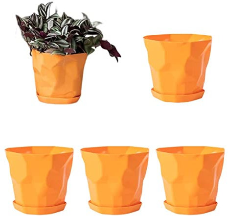 Muzrunq Pottes de Fleurs en Plastique Nordic Plant Pots Succulents Conteneurs avec soucoupes Succulentes Pots pour intérieur Orange extérieur 5pcs