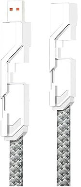 JHzood 4 In 1 Usb Cable, Multi Charging Cable Combo, Flat Braided Anti-Tangle Charger Cable, Fast Charging & Data Sync, USB Charging Cable Compatible With Iphone/Type C/USB Ports (White)