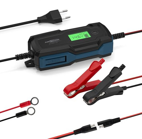 ANSMANN Caricabatterie intelligente a 10 fasi 6V 12V / 4A con display LCD per batterie al piombo-acido, piombo-gel e piombo-pile, nonché batterie LiFePo4 a 12V per auto, moto e furgoni
