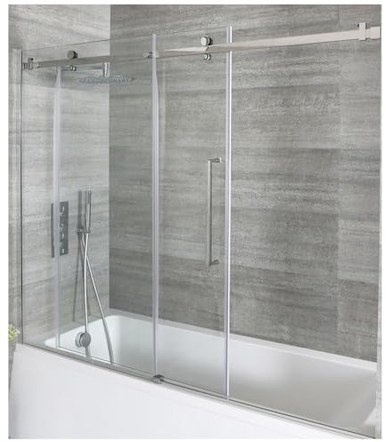 Milano Portland 1700mm Chrome Frameless Bath Shower Sliding Screen
