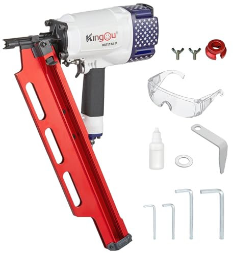 KingOu American Style NR2183 21 Degree Aluminum Magazine Framing Nailer, Pneumatic Framing nail gun, 2-Inch up to 3-1/4-Inch Plastic Collated Full Head Framing Nails, Framing, Wooden House Building