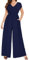 Coloody Femme Combinaison Manches Courtes Col en V Jambes Larges Barboteuse Jumpsuit Élégant Loose Pantalon Avec poches Blue S