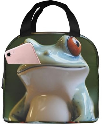 OPSREY Fun Porcelain Frog Print Lunch Bag Insulated Lunch Box Reusable Lunch Cooler Tote Bag for Work Travel
