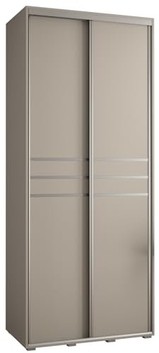 MEBLE KRYSPOL Dakota 10 Schrank mit Zwei Schiebetüren - Moderner Kleiderschrank mit Kleiderstange und Regalen - 235,2x100x60cm - Kaschmir Silber