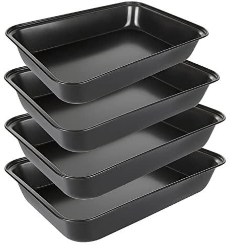 VIDETOL 4 moldes para horno, 3 tamaños, forma rectangular, con revestimiento antiadherente, acero al carbono, bandeja para hornear profunda, bandeja para hornear para hornear, asar, cocinar y servir