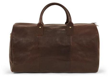 HOLZRICHTER Berlin - Weekender aus Leder für Herren (No 13-1), Reisetasche 31x56x26 cm, Handgefertigte Echtleder Umhängetasche mit Schultergurt, für Handgepäck, in Schwarz und Braun (Marone)