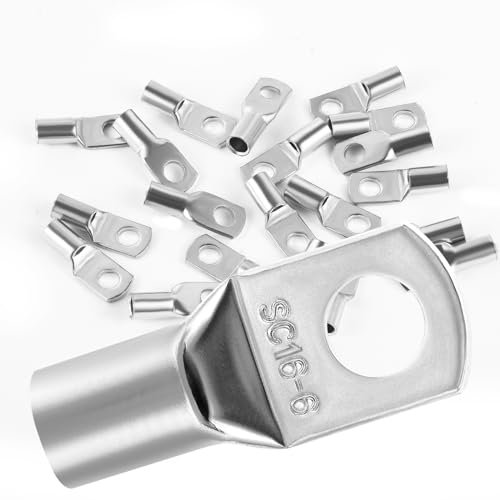 20Pcs Copper Wire Lugs 16mm2 M6 Bolt Hole,Battery Cable Ends Eyelets Crimp Tubular Ring Terminals Connectors