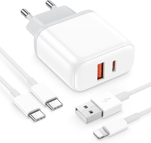 Caricatore iPhone USB C [Certificato MFi] Caricabatterie Rapido 20W Doppia Porte con Cavo 2M USBC Presa Spina Compatibile per iPhone 16/15/14/13/12/11/Pro/Max/SE/XR/XS/X/8/7/iPad,S24/S23 Ultra/Plus