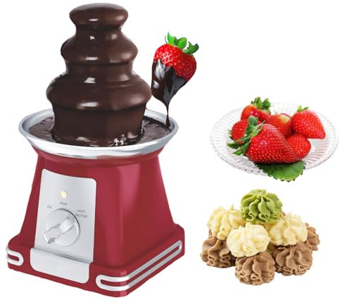 PLABNK Home Chocolate Fountain Machine, 3 Tier Chocolate Melting Fondue, Knob Constant Temperature, Dessert Baking Machine, Different Shape Chocolate Desserts,Red