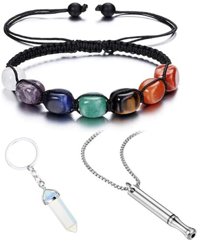 7 Chakren Armband Chakra Armband Echte Steine Chakra Schmuck Chakra Armbander Glück Edelstein Armband Geflochten Einstellbar Armband für Damen Herren mit 1 Opal-Anhänger und 1 Atemkette
