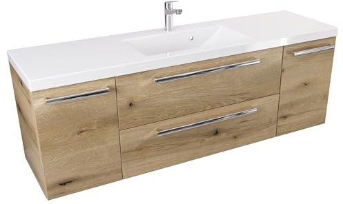 Furni Badezimmer-Waschtischunterschrank 140 cm D ATH DC - Mattes Holzdekor - Chromgriff