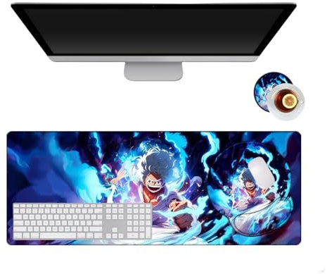 One Piece Luffy Anime Keyboard Mouse Mat Set, Waterproof Gaming Keyboard Mouse Mat with Wrist Support, Cute Stereoscopic Pattern, Soft Mouse Mat