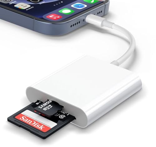 2-in-1 SD-Kartenleser für iPhone/iPad, Kamera SD Kartenleser mit Dual Slot SD/Micro SD Card Reader Kartenlesegerät Adapter für iPhone 14/13/12/11/8/7/6/Plus/Pro/Max, Plug and Play