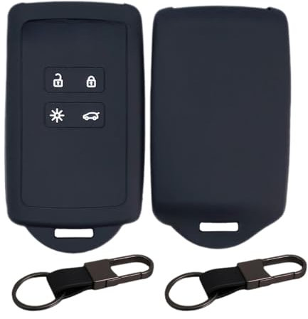 Amazleer Lot de 2 Housses en Silicone pour Clé de Voiture Compatibles avec Clio, Mégane, Kadjar, Koleos, Kangoo, Talisman, Captur, Space, Dacia Duster Avec 2 Anneaux Porte-clés (noir)