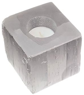 Teelichthalter Selenit, Eisberg Kubus, ca. 1,1 kg