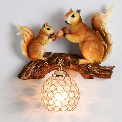 AoLa Kristall Wandlampe 3D Tier Eichhörnchen Wandleuchte E27 lnnen Retro Jungen Mädchen Zimmer Dekorative Wandbeleuchtung Aus Harz Kinderzimmer Eichhörnchen Leuchter Für Schlafzimmer Wohnzimmer