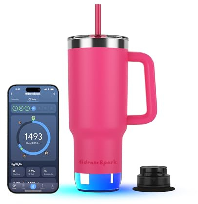 Hidrate Spark PRO 2 – Smart Tumbler with Drink Reminders & Water Tracking, Great Gift Idea for New Year Resolutions – 887ml – Syncs with Apple Health, Fitbit, Smart Rings & Watches - Flamingo