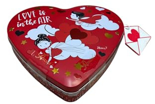 Scatola in Latta a Forma di Cuore con Cioccolatini al Latte Ripieni di Nocciola, 80g, 18x18x3.5 cm, Disponibile in Bianco o Rosso (Bianca)