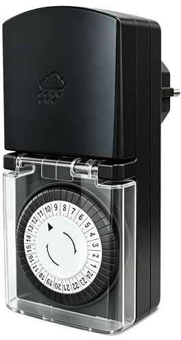 G-ELEK Minuterie d'extérieur 24 heures - Minuterie mécanique - Prise d'extérieur avec sécurité enfant et couvercle de protection - Étanche IP44 - Pour lumières, décoration de Noël - Noir