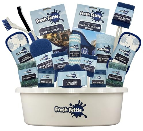 26Pc Complete Cleaning Caddy Kit With Microfibre Cloths, Sponge & Scourer's For Kitchen And Bathroom Cleaning - Home Cleaning Kit