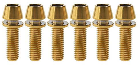 Yaruijia Titanschraube M5 x 16 mm M5 x 18 mm M5 x 20 mm Kegelkopf Inbusschrauben mit Ti-Unterlegscheibe für Fahrradvorbau, 6 Stück (Gold, M5 x 16 mm)