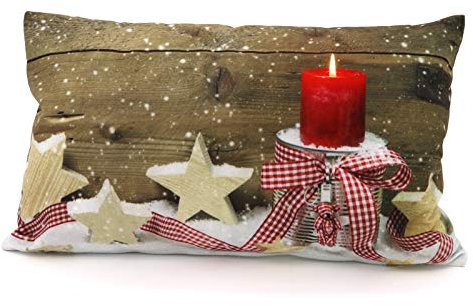 heimtexland ® Dekokissen Weihnachten 30x50 cm Fotodruck Hüttenstil Kissenhülle rot Landhaus Weihnachtskissen Weihnachtsdeko Kissen Typ590