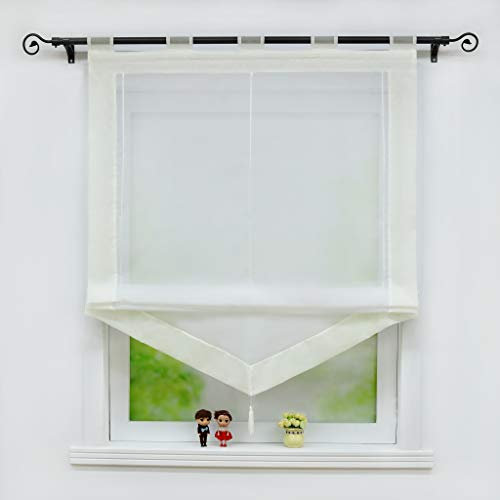 Joyswahl Voile Raffrollo mit Quaste Transparenter Dreieck Rollos mit farbigem Blende »Julia« Schals Fenster Gardine mit Schlaufen BxH 100x140cm Creme 1 Stück