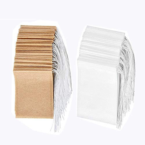 Sacchetti filtro per tè usa e getta Set di 200, Bustina di tè in carta monouso con coulisse in materiale sicuro e naturale, bustina di tè vuota