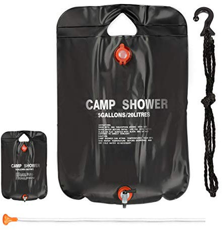 Relaxdays 2 x Campingdusche 20 l im Set, Solardusche Camping, zum Aufhängen, faltbar, mit Handbrause, Mobile Außendusche, schwarz