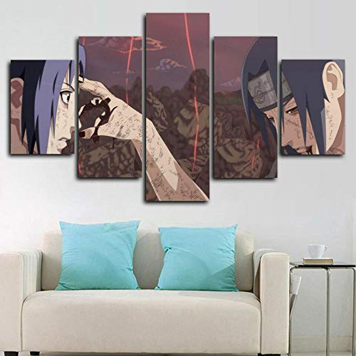 Loveygg 5 Parties Impression sur Toile en Grand Format Photo sur Toile Tableau Artistique Contemporain Image Déco d'art Murale,Naruto: Sasuke Contre Itachi Poster (150x80 cm)