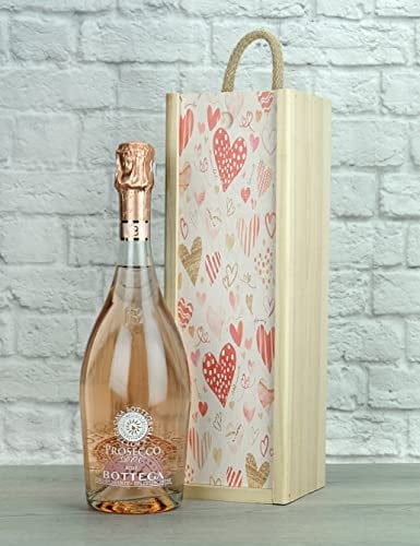 Prosecco Rose Wine in a Love Heart Wooden Gift Box