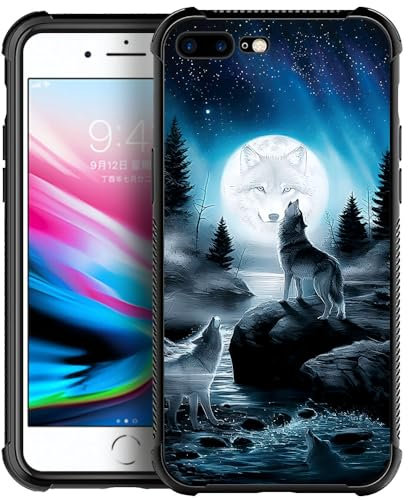 CARLOCA Compatible with iPhone 8 Case,iPhone SE 2020 Case,Star Howling Wolfs iPhone 7 Cases for Men Boys,Graphic Design Shockproof Anti-Scratch Drop Protection Case for iPhone 7/8/SE2
