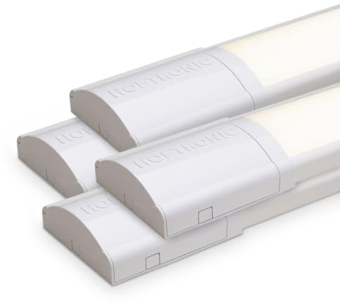 HOFTRONIC - 4er Pack LED Lichtleisten 60cm 18W Röhrenlampe Komplett 4000K Neutralweiß 2520lm Super Hell 30000h Leuchte Dachboden 600x74x25mm (LxBxH) Kellerlampe garagenbeleuchtung - IP20