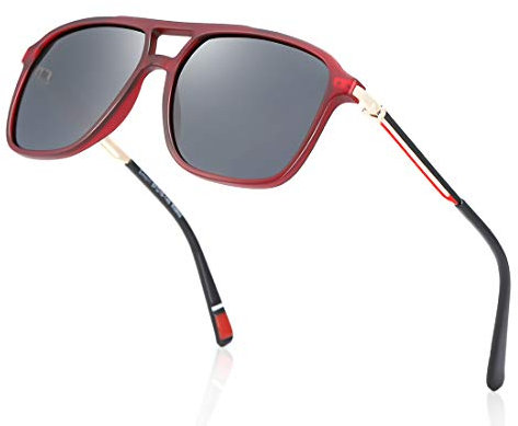 kimorn Klassische Polarisierte Sonnenbrille Für Damen Herren Verspiegelte Linse Retro-Sonnenbrille Aus Metall K0802 (Transparentes Rot)