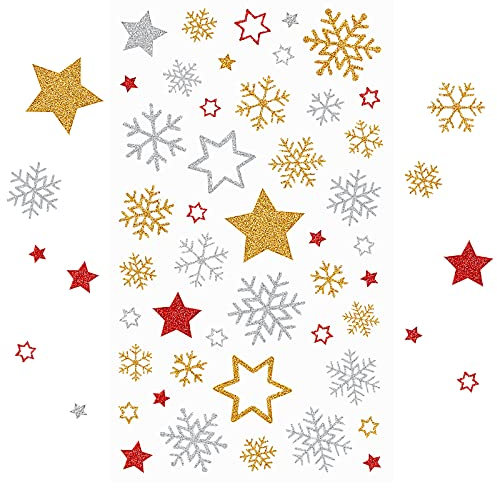 Kesote 230x Sticker Stern Aufkleber Glitzer Schneeflocken Etiketten Gold Selbstklebend zum Basteln Silber Weihnachten Deko Rot