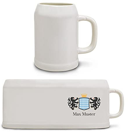 Manutextur Bierkrug mit Namen - personalisiert - Motiv Wappen Bayern - viele Motive - Bierkrug - Größe 18x8,4 cm - persönliches Geschenk mit Wunsch-Motiv und Wunsch-Name