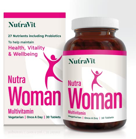 NUTRAWOMAN - Womens Multivitamins | Womens Vitamins - 30 Tablets - 27 Vitamins & Minerals - Daily Multivitamin for Energy & Health - with Probiotics, Biotin, Folic Acid & Methyl B12 - NutraVit