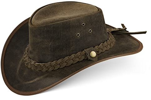 Black Forest Fox® Texas Unisex Western Reiten Cowboy Leder Hut (Old Green, L)