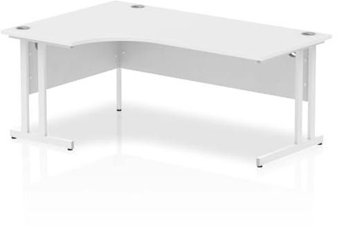 OPO Impulse Freestanding 1800mm Left Crescent Corner Desk Cantilever Leg | Sturdy Build Weather & Heat Resistant Melamine Finish Desk White White