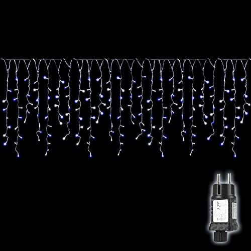 SALCAR Cortina de Luces LED de 5M + Cable de Alimentación de 3M, Cadena LED Decorativa Luces de Navidad Exterior - Azul y Blanco