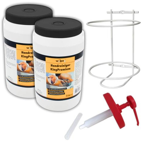 WILPEG Handreiniger 3 Liter - Seife, Waschpaste, Handwaschpaste für extreme Verschmutzungen wie Farbe, Klebstoff, Teer u.v.m. (KingPremium 2x 3L + Spendersystem)