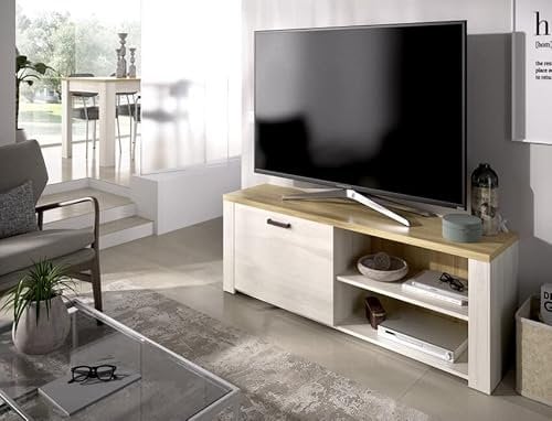 CAESAROO Mobile Porta TV 130 cm Amelia Rovere sbiancato e Rovere chiaro con un'anta e due vani - Rovere sbiancato e Rovere chiaro